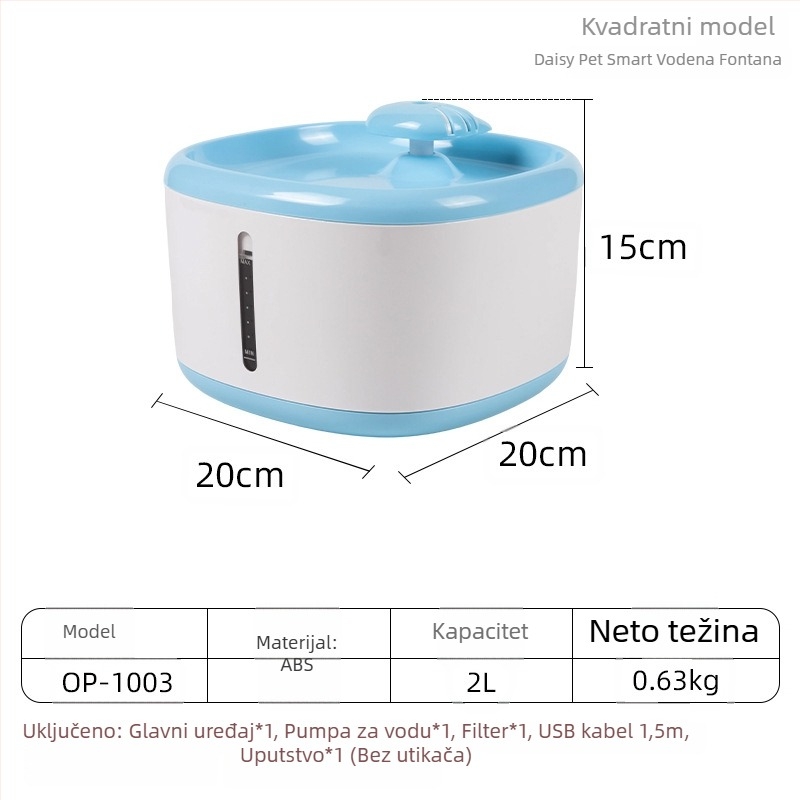 YOMI Pametna posuda za vodu za kućne ljubimce za mačke i pse — Automatsko filtriranje i cirkulacija, Funkcija protiv isušivanja, Odvojiva konstrukcija, Velika kapaciteta