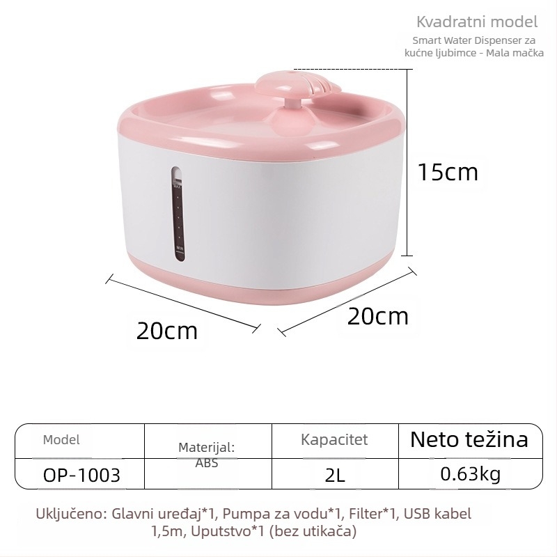 YOMI Pametna posuda za vodu za kućne ljubimce za mačke i pse — Automatsko filtriranje i cirkulacija, Funkcija protiv isušivanja, Odvojiva konstrukcija, Velika kapaciteta