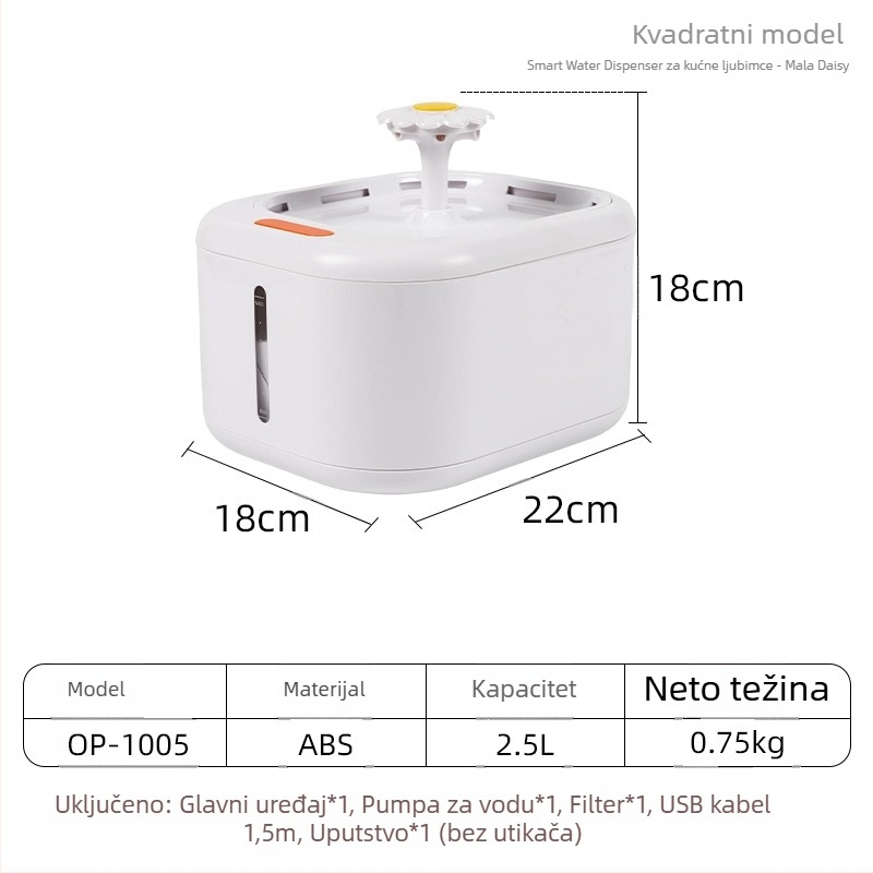 YOMI Pametna posuda za vodu za kućne ljubimce za mačke i pse — Automatsko filtriranje i cirkulacija, Funkcija protiv isušivanja, Odvojiva konstrukcija, Velika kapaciteta