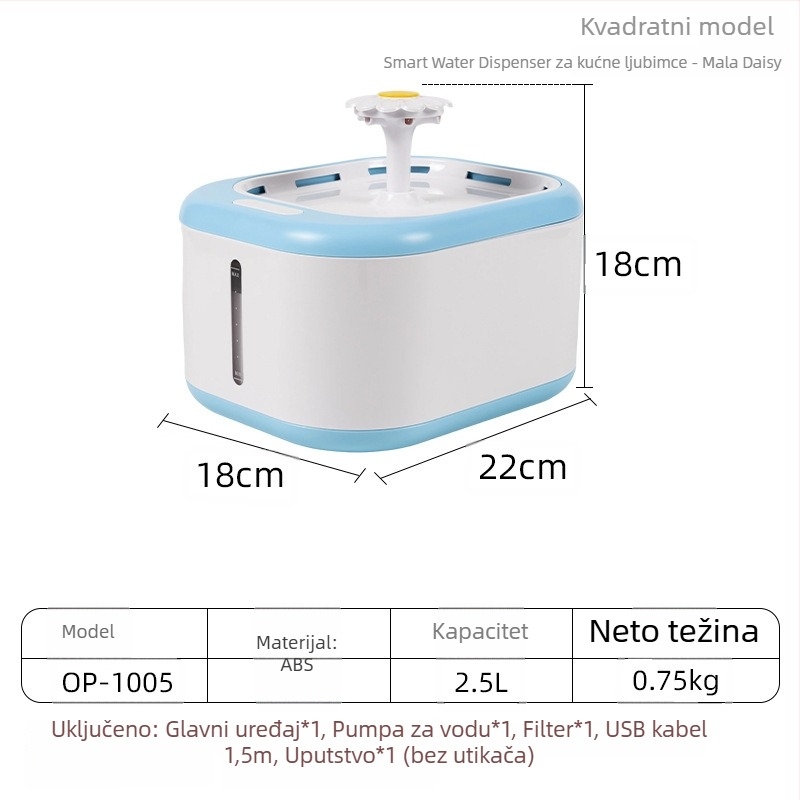 YOMI Pametna posuda za vodu za kućne ljubimce za mačke i pse — Automatsko filtriranje i cirkulacija, Funkcija protiv isušivanja, Odvojiva konstrukcija, Velika kapaciteta