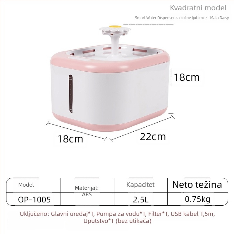 YOMI Pametna posuda za vodu za kućne ljubimce za mačke i pse — Automatsko filtriranje i cirkulacija, Funkcija protiv isušivanja, Odvojiva konstrukcija, Velika kapaciteta