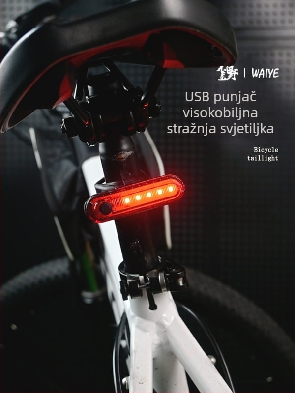 Stražnje svjetlo za planinski bicikl, s mogućnošću punjenja, za noćnu vožnju, bljeskan način, kompatibilno s planinskim, cestovnim i balansnim biciklima