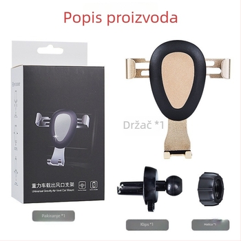 Auto držač za telefon s gravitacijskim mehanizmom, 360° rotacija, klips za ventiliranu rešetku, univerzalna kompatibilnost
