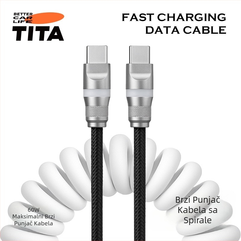 TITA USB-C kabel za auto, povlačni, pleteni, 60W PD
