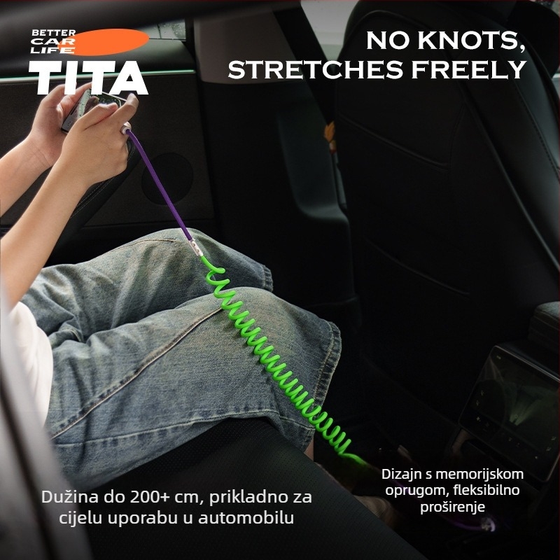 TITA USB-C kabel za auto, povlačni, pleteni, 60W PD