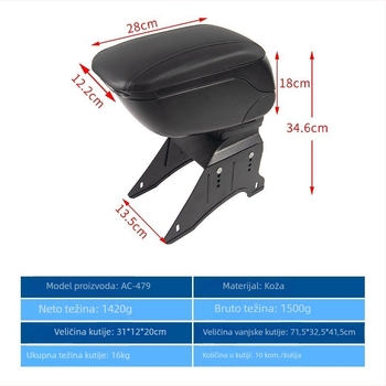 Carfu AC-479P univerzalni plastični organizator za središnju konzolu i naslon za ruku, prilagodljiv, težina 1,5 kg