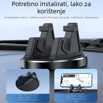 Univerzalni držač za mobitel u automobilu s usisnom čašom, 360° metalna rotacija na ploči, otporan na udarce