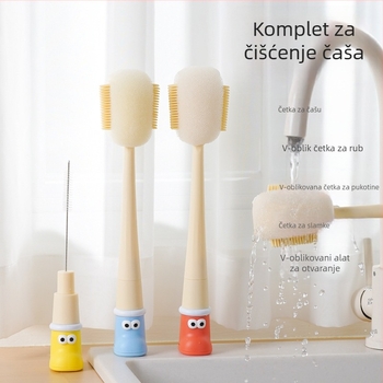 Dugačka četka za čišćenje čaša za bočice, šalice i slamke; 3-u-1 četka za prostore i spužva