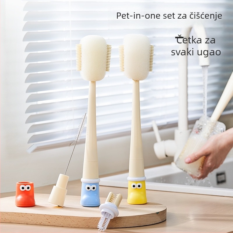 Dugačka četka za čišćenje čaša za bočice, šalice i slamke; 3-u-1 četka za prostore i spužva