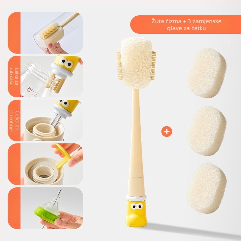 Dugačka četka za čišćenje čaša za bočice, šalice i slamke; 3-u-1 četka za prostore i spužva