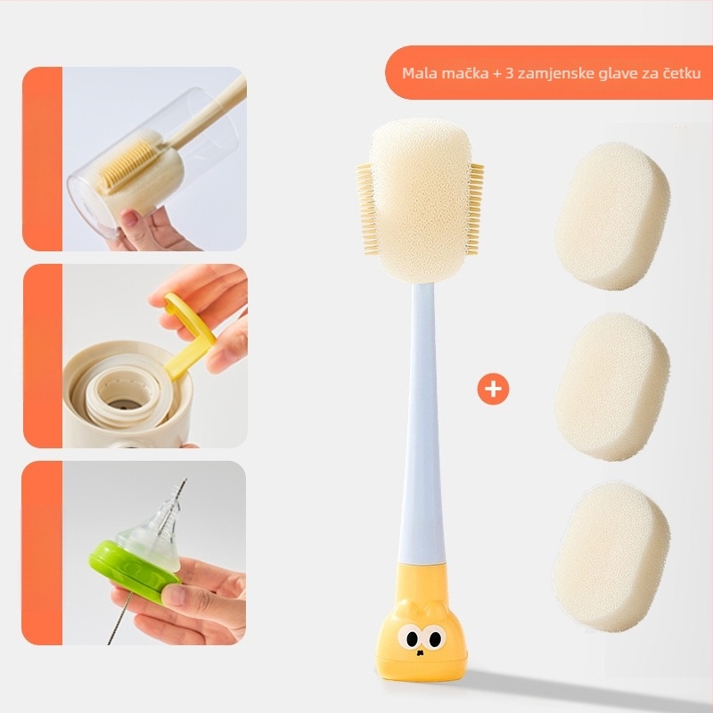 Dugačka četka za čišćenje čaša za bočice, šalice i slamke; 3-u-1 četka za prostore i spužva