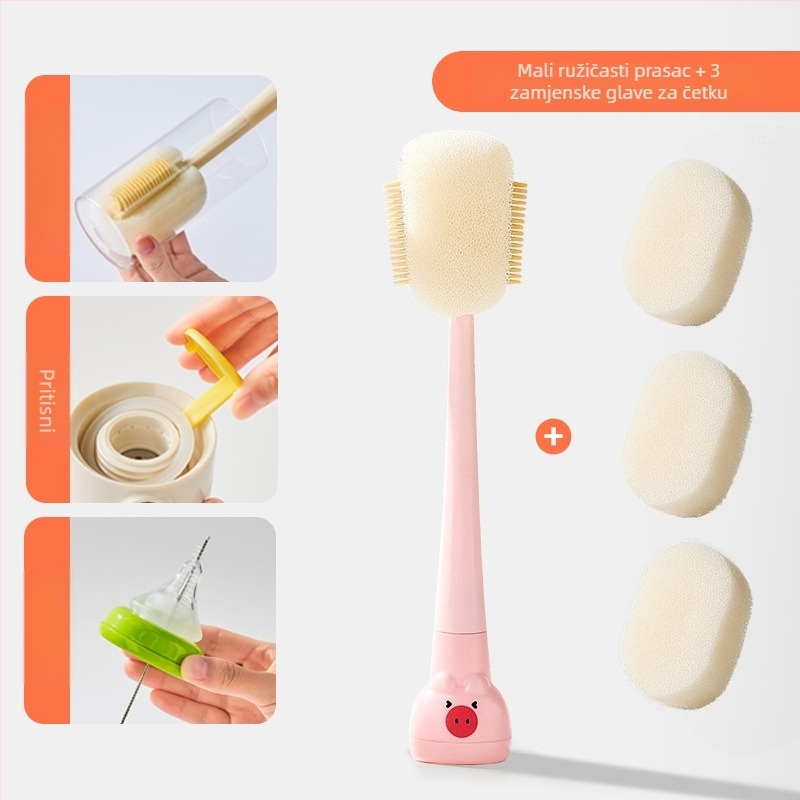 Dugačka četka za čišćenje čaša za bočice, šalice i slamke; 3-u-1 četka za prostore i spužva