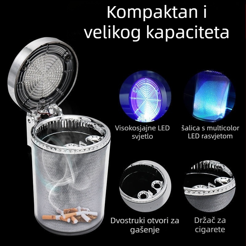 Auto pepeljara za ugradnju, s poklopcem i LED svjetlom, personalizirana i kreativna (Materijal: Plastika; Marka: Golden fire ant; Model: 002; Težina: 150 g; Proizvodni proces: Lijevanje)