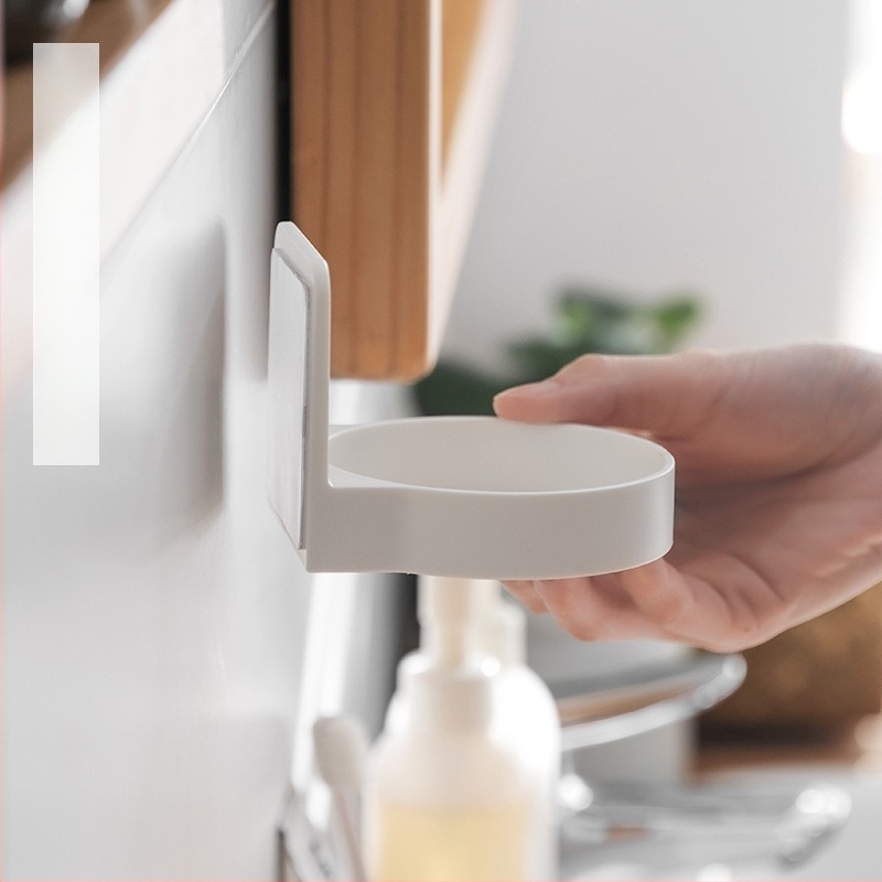 Plastični zidni regaľ za kupaonicu, bez bušenja, s vakuumskim pričvršćivanjem, jednoslojni, za sredstva za dezinfekciju ruku, četkice za zube i čaše