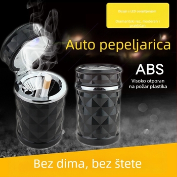 Auto pepelnjak s dijamantnim fasetnim dizajnom, LED svjetlom, preklopnim poklopom, učvršćivanje na ventilacijskom otvoru s nosačem