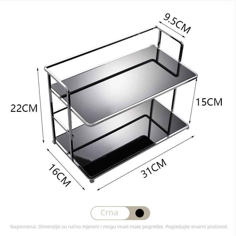 Dvostrani stolni organizator za pohranu — metalni okvir s akrilnim elementima, za šminku, čaše i kućnu uporabu