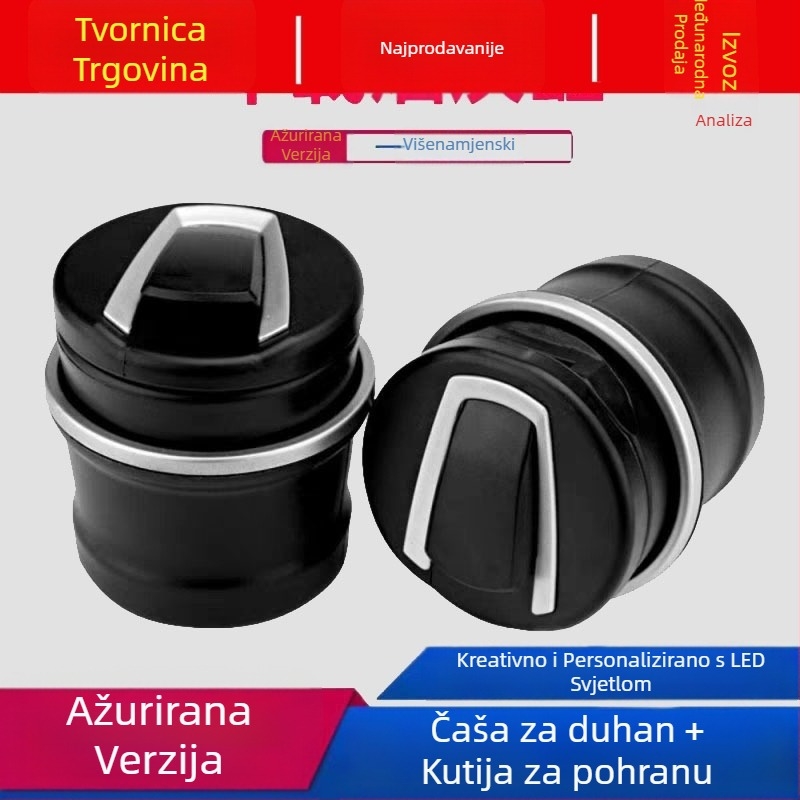 Automobilski pepeljara s LED lampicama i poklopcem — plastično tijelo, 190 g