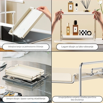 Stolni regal za kozmetiku i čaše, sklopivi, dvoetažni, od karbonskog čelika