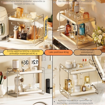 Stolni regal za kozmetiku i čaše, sklopivi, dvoetažni, od karbonskog čelika