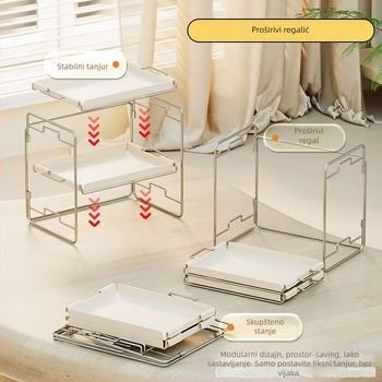 Stolni regal za kozmetiku i čaše, sklopivi, dvoetažni, od karbonskog čelika