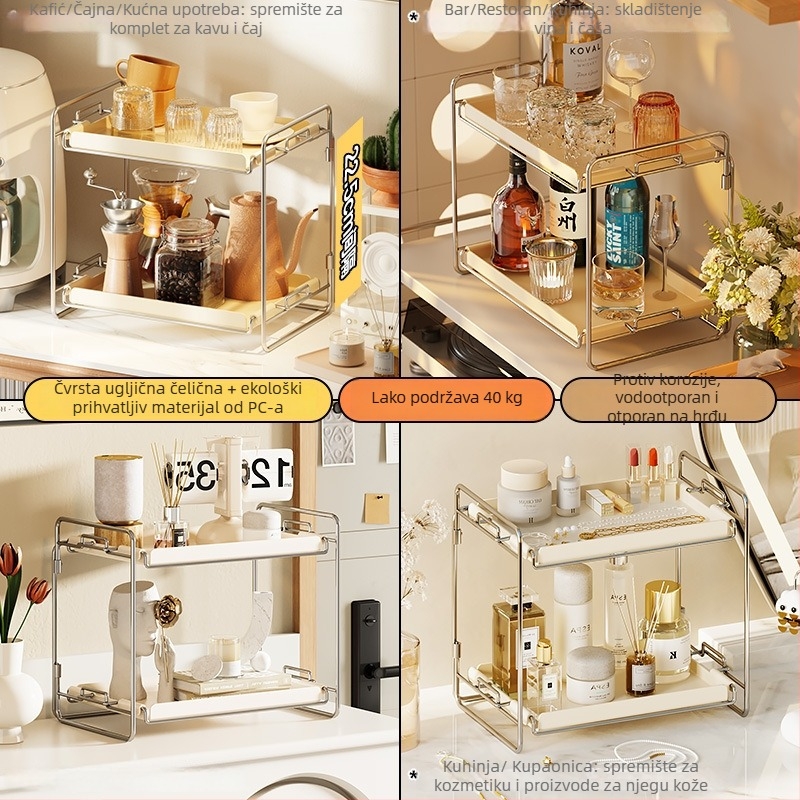 Stolni regal za kozmetiku i čaše, sklopivi, dvoetažni, od karbonskog čelika