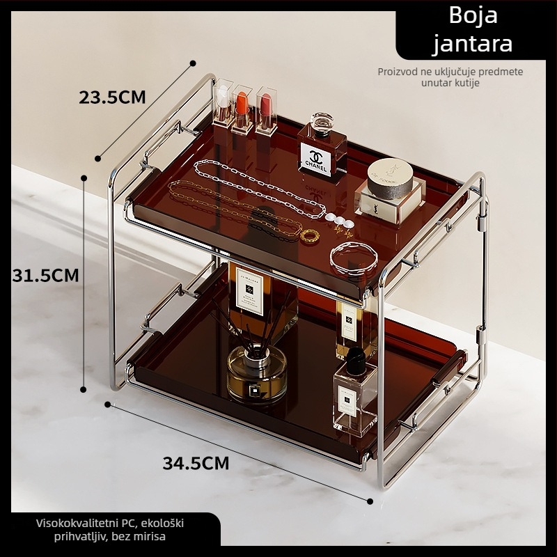 Stolni regal za kozmetiku i čaše, sklopivi, dvoetažni, od karbonskog čelika