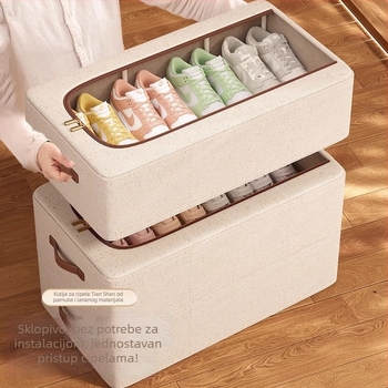 Kutija za cipele s poklopcem, sklopiva i slagiva, kapacitet: 27L, materijal: Tianshan pamuk-lin