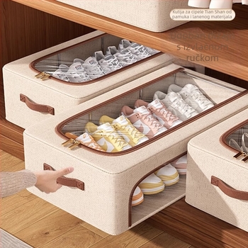 Kutija za cipele s poklopcem, sklopiva i slagiva, kapacitet: 27L, materijal: Tianshan pamuk-lin