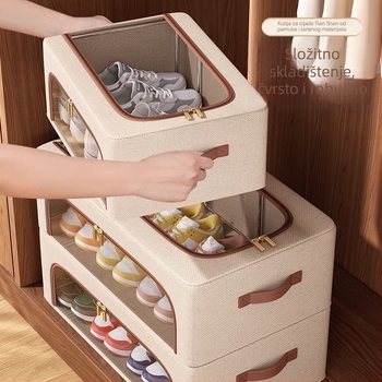 Kutija za cipele s poklopcem, sklopiva i slagiva, kapacitet: 27L, materijal: Tianshan pamuk-lin