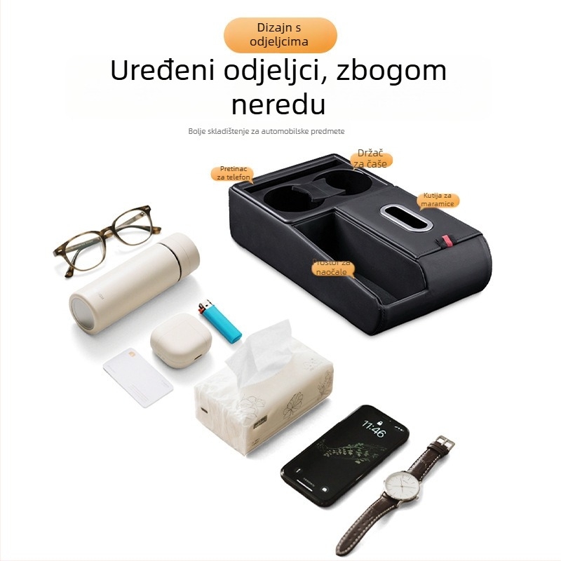 Kožni organizator automobila s kutijom za maramice i držačem za čaše, univerzalna kompatibilnost, porijeklo Guangzhou, prilagođena obrada