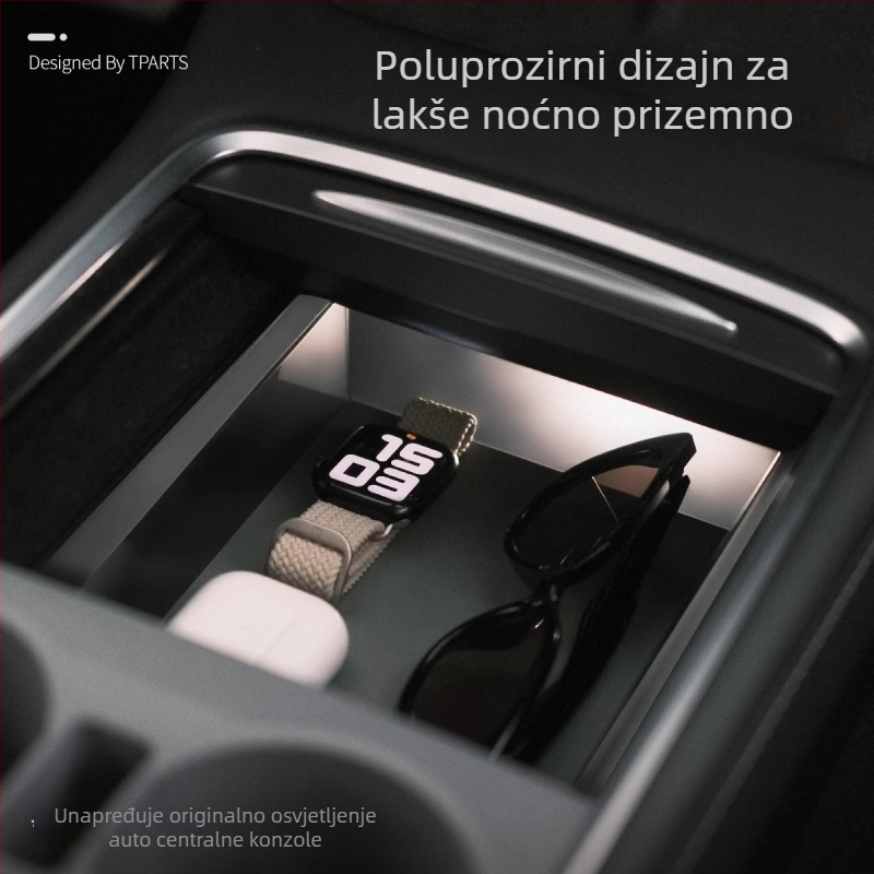 Kutija za skladištenje središnje konzole za Tesla Model Y/3 (YL osvježeno izdanje) – između sjedala, plastična, vodootporna, otporna na tlak, s ručkom