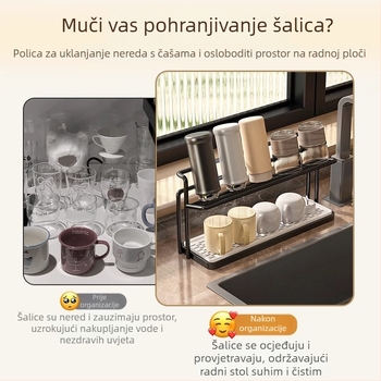 Dvostruki držač čaša od željeza – podna etažna polica, moderni minimalistički dizajn, za kuhinju i stolnu površinu