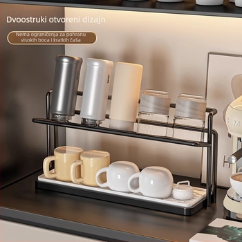Dvostruki držač čaša od željeza – podna etažna polica, moderni minimalistički dizajn, za kuhinju i stolnu površinu