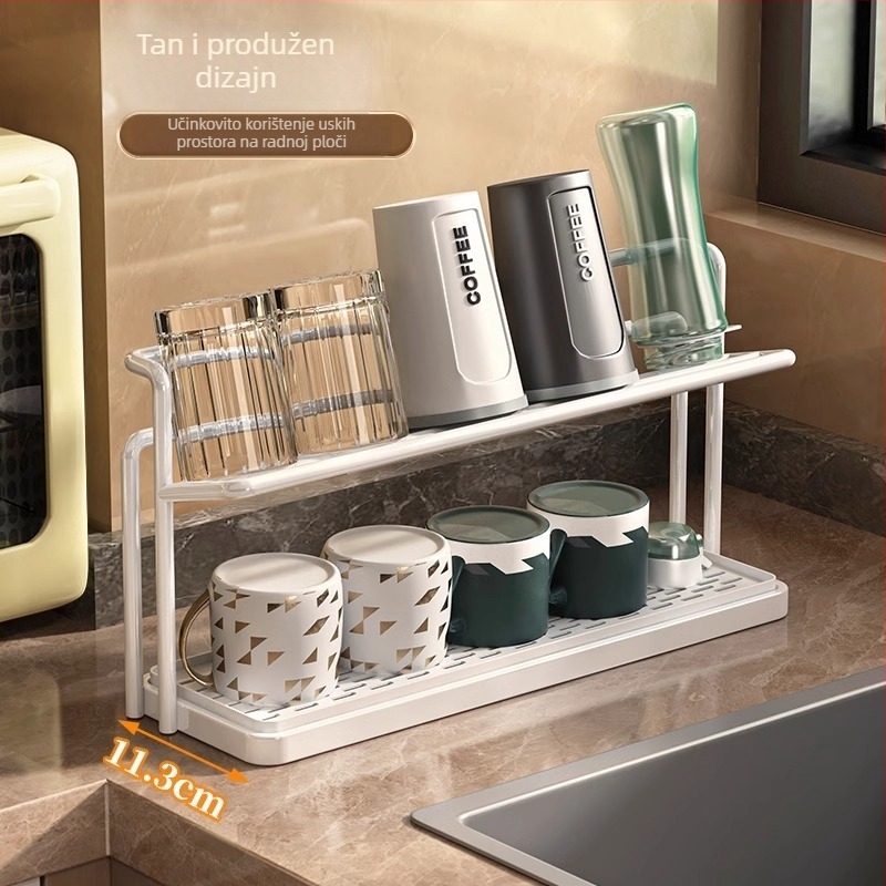 Dvostruki držač čaša od željeza – podna etažna polica, moderni minimalistički dizajn, za kuhinju i stolnu površinu