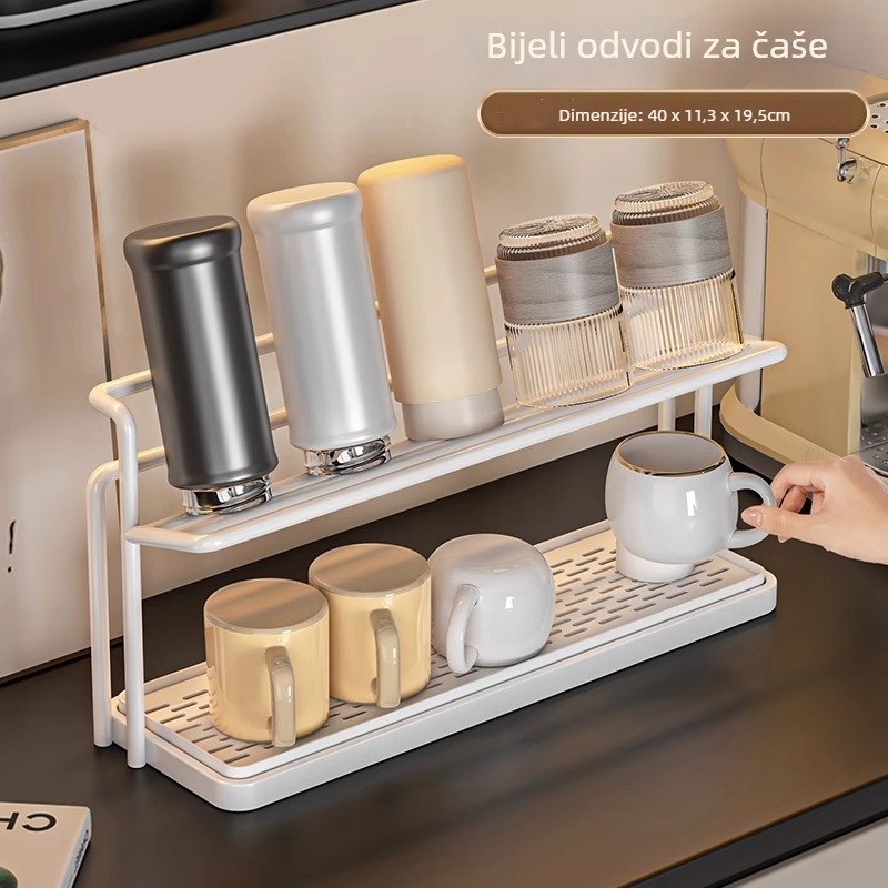 Dvostruki držač čaša od željeza – podna etažna polica, moderni minimalistički dizajn, za kuhinju i stolnu površinu