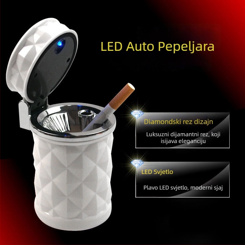 Automobilski pepeljak s poklopcem i LED nosačem za ventilacijski otvor, universal dizajn; plastika, težina 100 g, razina 1, model: automobil pepeljak, lijevanje.