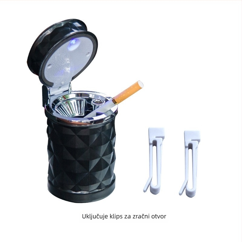 Automobilski pepeljak s poklopcem i LED nosačem za ventilacijski otvor, universal dizajn; plastika, težina 100 g, razina 1, model: automobil pepeljak, lijevanje.
