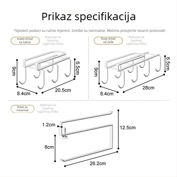 Držač za čaše na zidu, karbonsko čelika, montaža kukom, moderan i minimalistički stil, višenamjensko rješenje za kuhinju i dnevni boravak