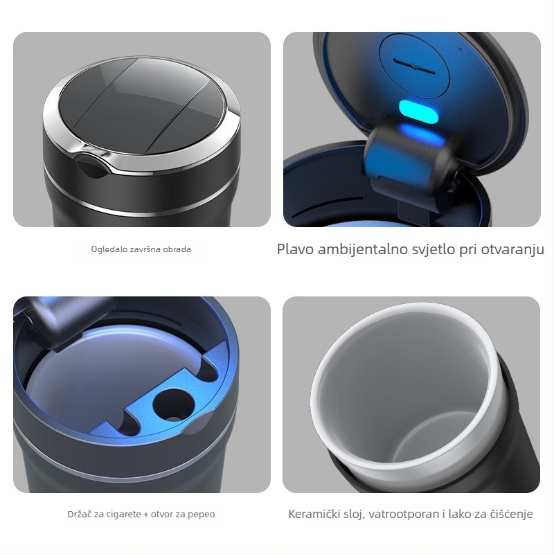 Auto popolnjak s keramičkom otpornom na plamen, LED osvjetljenjem, poklopcem, model L3889, težina 116 g