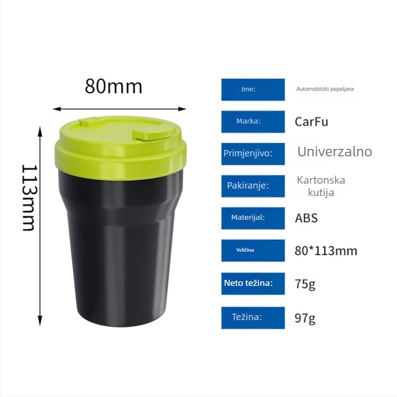Auto pepeljar za ugradnju, plastika, model AC-802, 120 g, namijenjeno automobilima, branda carfu