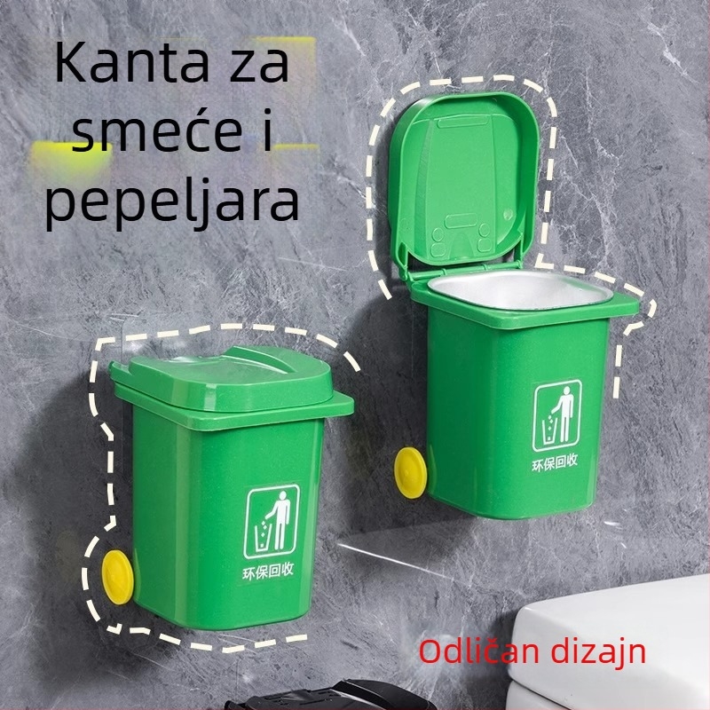 Zidni metalni pepeljarnik s poklopcem i unutarnjom posudom od nehrđajućeg čelika, za kućnu upotrebu