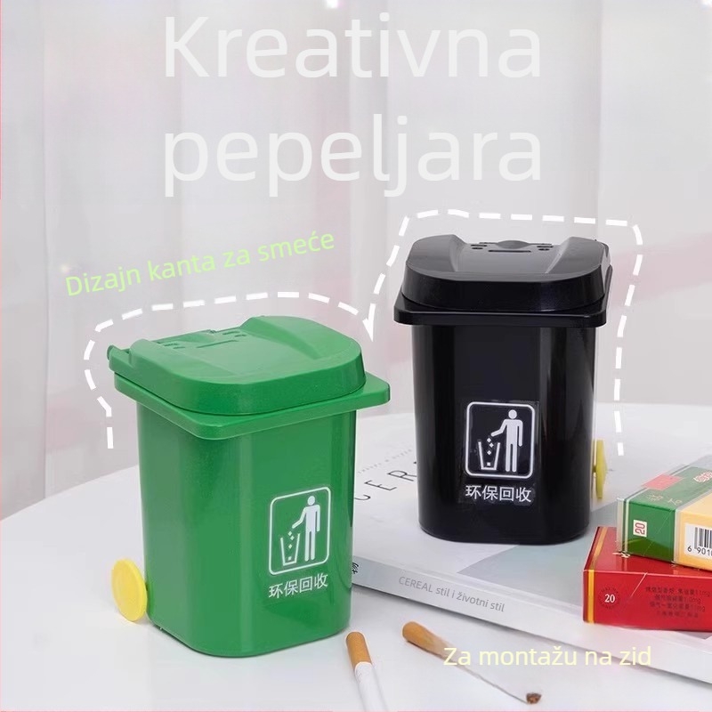 Zidni metalni pepeljarnik s poklopcem i unutarnjom posudom od nehrđajućeg čelika, za kućnu upotrebu