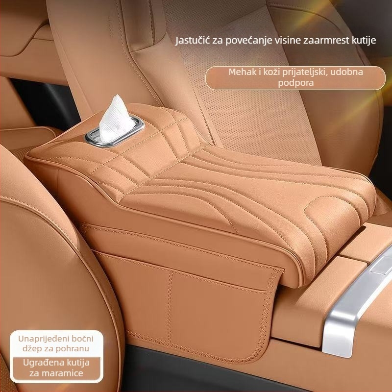 Automobilska naslonjač ramena s podizanom jastukom — 3-u-1: kutija za maramice, zaštitni poklopac i torba za pohranu • koža • univerzalna primjena • 400 g • Zhejiang