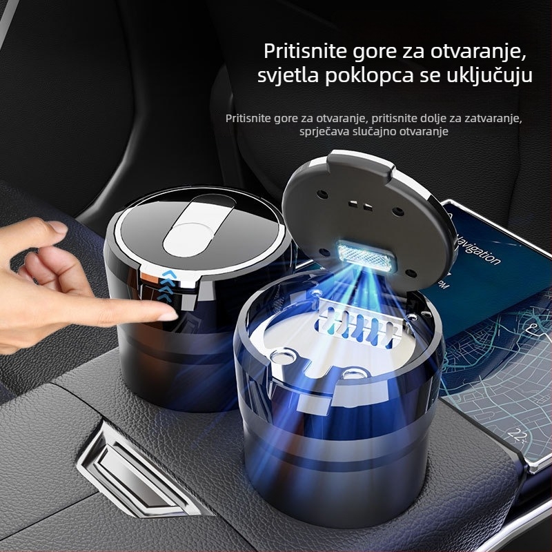 Auto pepaljka s LED noćnim svjetlom i dizanjem poklopca, keramički unutarnji spremnik, otporan na plamen (Model: Y17 • Brand: sanpai • Materijal: ABS s keramičkim unutarnjim uloškom • Težina: 254 g • Proizvodni proces: lijevanje)