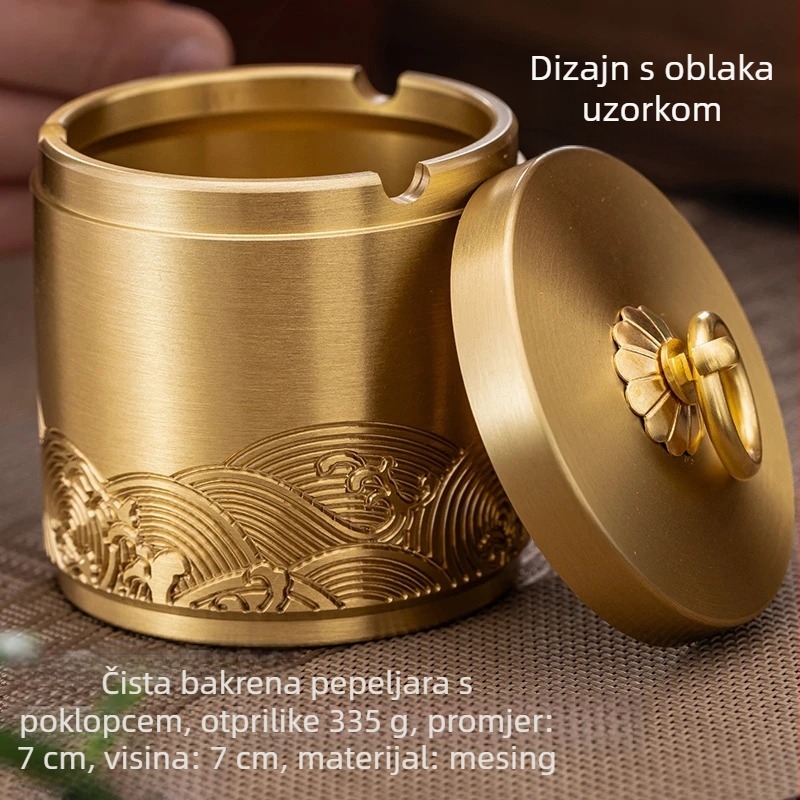 Bakreni pepeljara s poklopcem, izrezbaren detalji, model 985, šifra proizvoda F98T69JS7M78T9