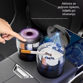 Auto pepeljara s keramičkim umetkom, model Y26, materijal: ABS + keramički umetak, težina 265 g, LED noćno svjetlo, atmosfersko svjetlo