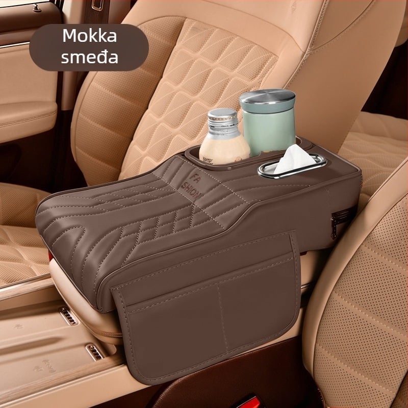 Kožni držač za čaše u automobilu i organizator kutije za maramice, univerzalna kompatibilnost, težina 450 g, mogućnost prilagodbe