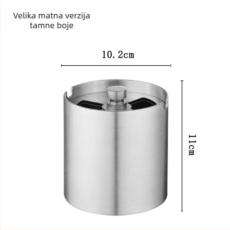 Pepeljara od debelog inoxa s okretanjem poklopca, za kućnu i automobilsku upotrebu; brušenje završne obrade; mogućnost prilagođenja