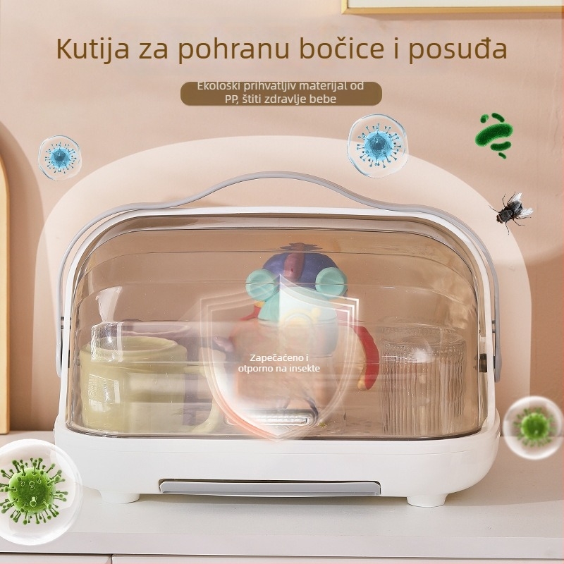 Kutija za pohranu bočica za bebe s poklopcem, prašini otpornom, prenosni odvodni stalak, PP plastika, modeli 2423/2424