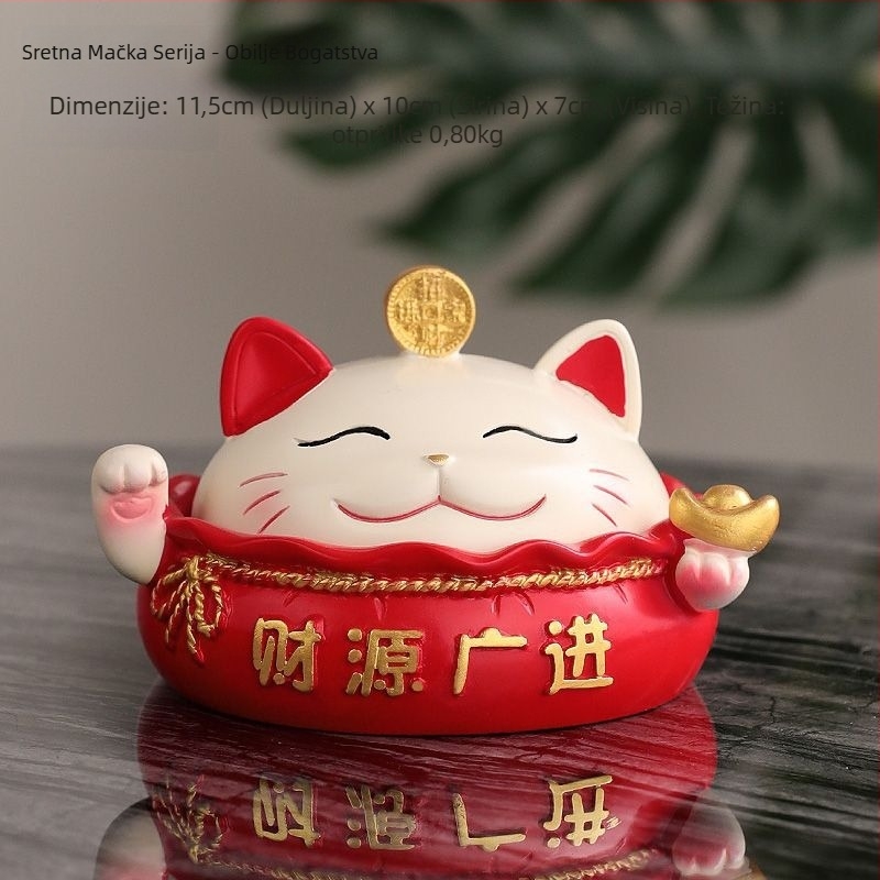 Pepeljara od smole s Maneki-neko s poklopcem, ručno ugravirani dekor za dom i ured, oznaka proizvoda y1120, proizvedeno u Kini, ekskluzivni prekogranični izvoz